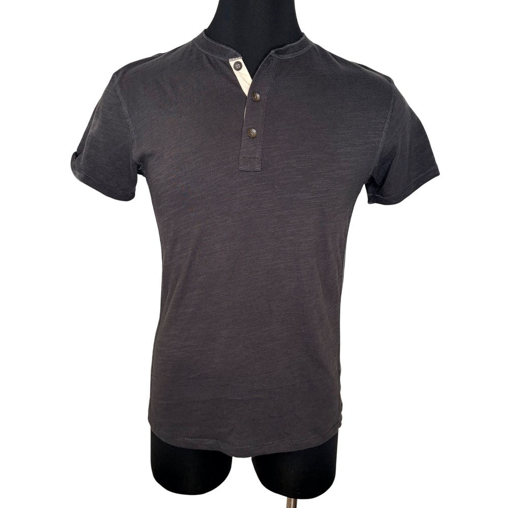 NEW Rag & Bone Henley Shirt Mens Medium Charcoal Grey Pima Cotton Short Slub